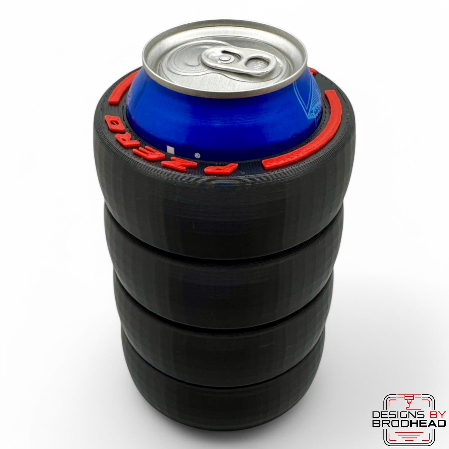 F1 Tyre Stack Can Koozie – 3D Printed Racing Drink Holder for 12 oz & Slim Cans