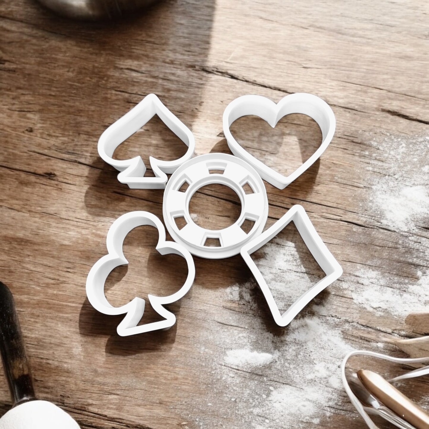 Poker Night Cookie Cutter Set – 5-Piece Card Suit & Poker Chip Cutters (Food-Safe PLA)