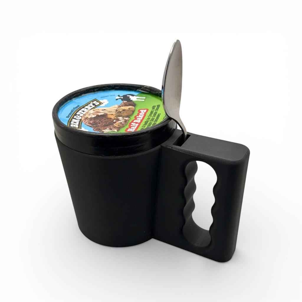 Ice Cream Pint Holder with Spoon Slot – 3D Printed Comfort Grip Mug for 16oz Pints