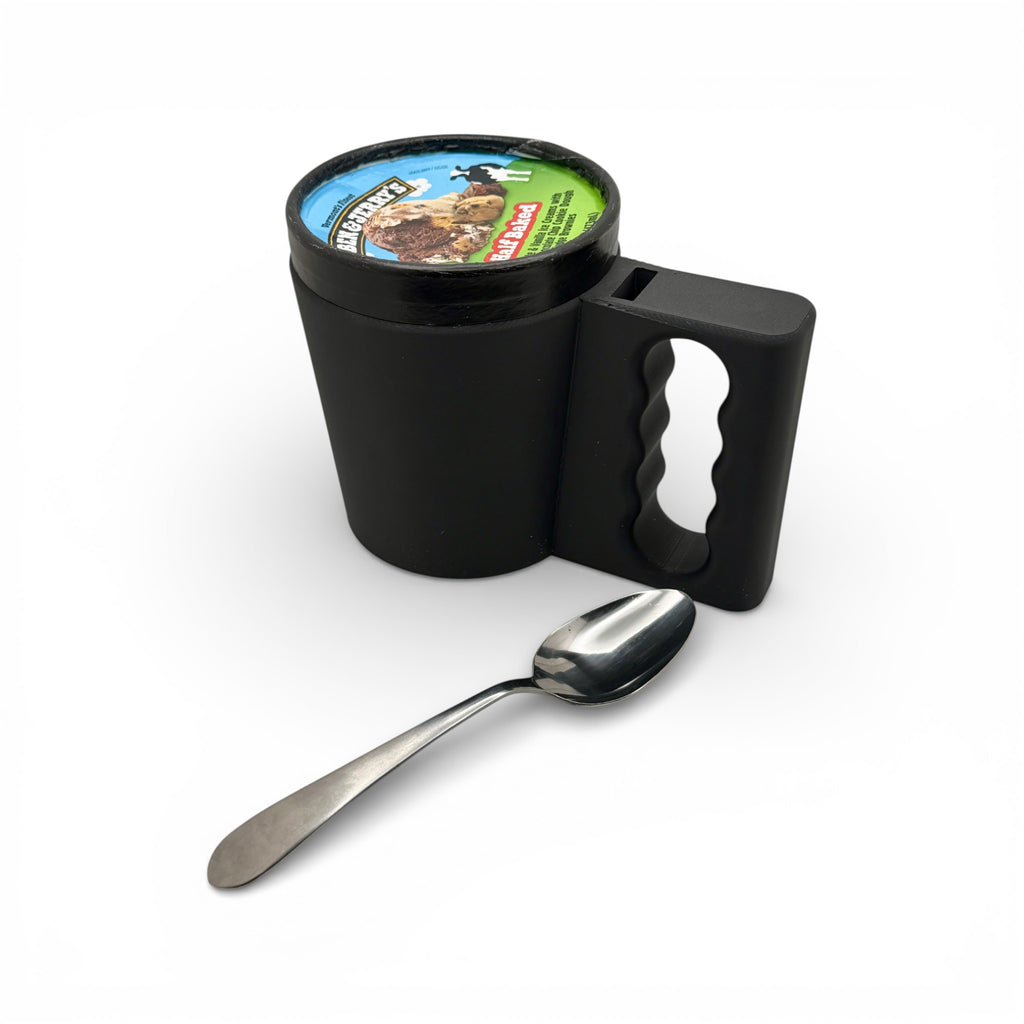 Ice Cream Pint Holder with Spoon Slot – 3D Printed Comfort Grip Mug for 16oz Pints