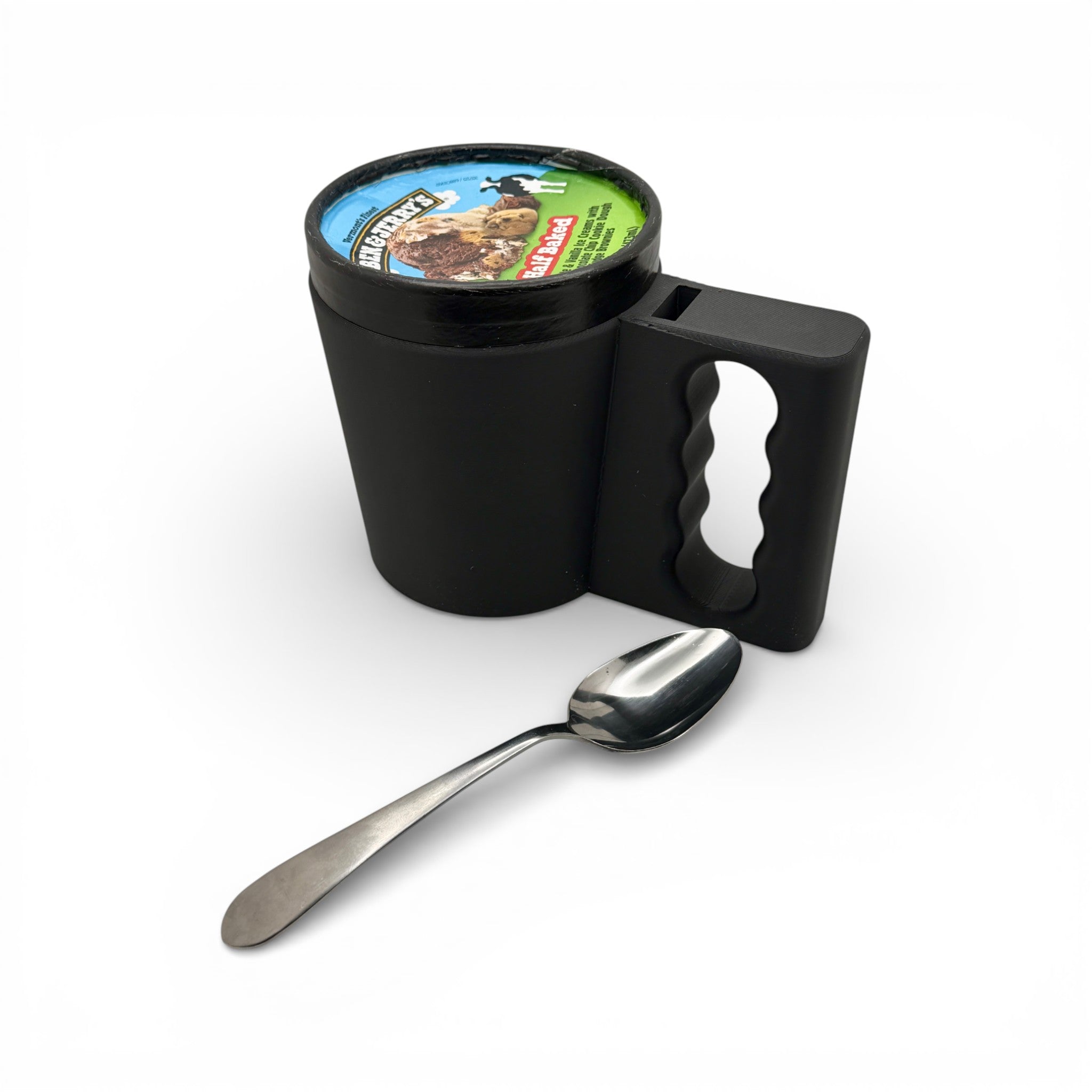 Ice Cream Pint Holder with Spoon Slot – 3D Printed Comfort Grip Mug for 16oz Pints