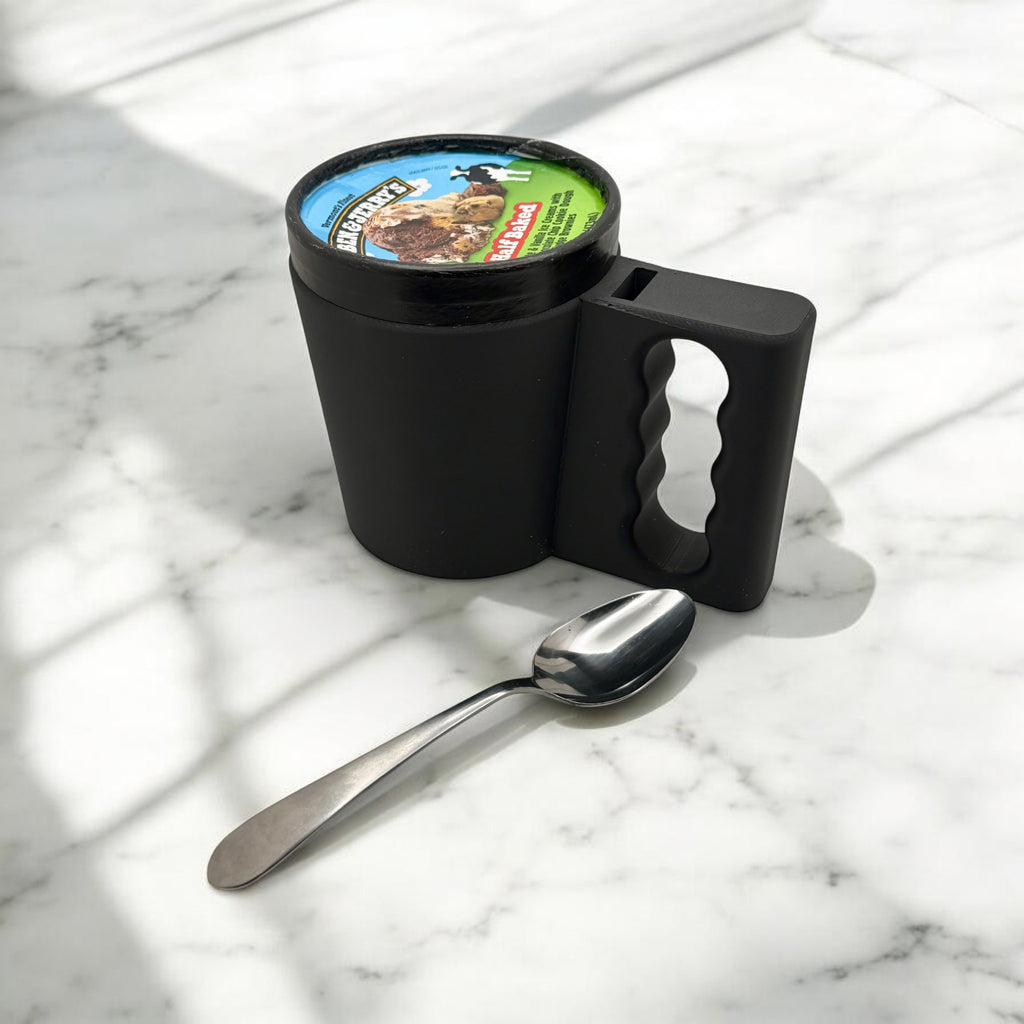 Ice Cream Pint Holder with Spoon Slot – 3D Printed Comfort Grip Mug for 16oz Pints