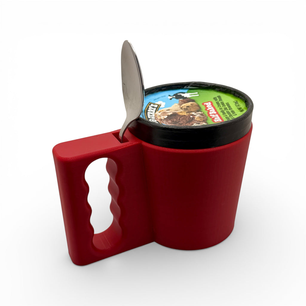 Ice Cream Pint Holder with Spoon Slot – 3D Printed Comfort Grip Mug for 16oz Pints