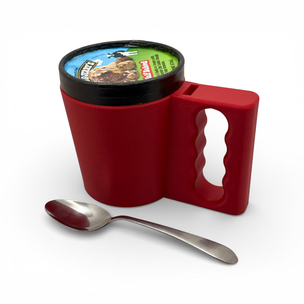 Ice Cream Pint Holder with Spoon Slot – 3D Printed Comfort Grip Mug for 16oz Pints