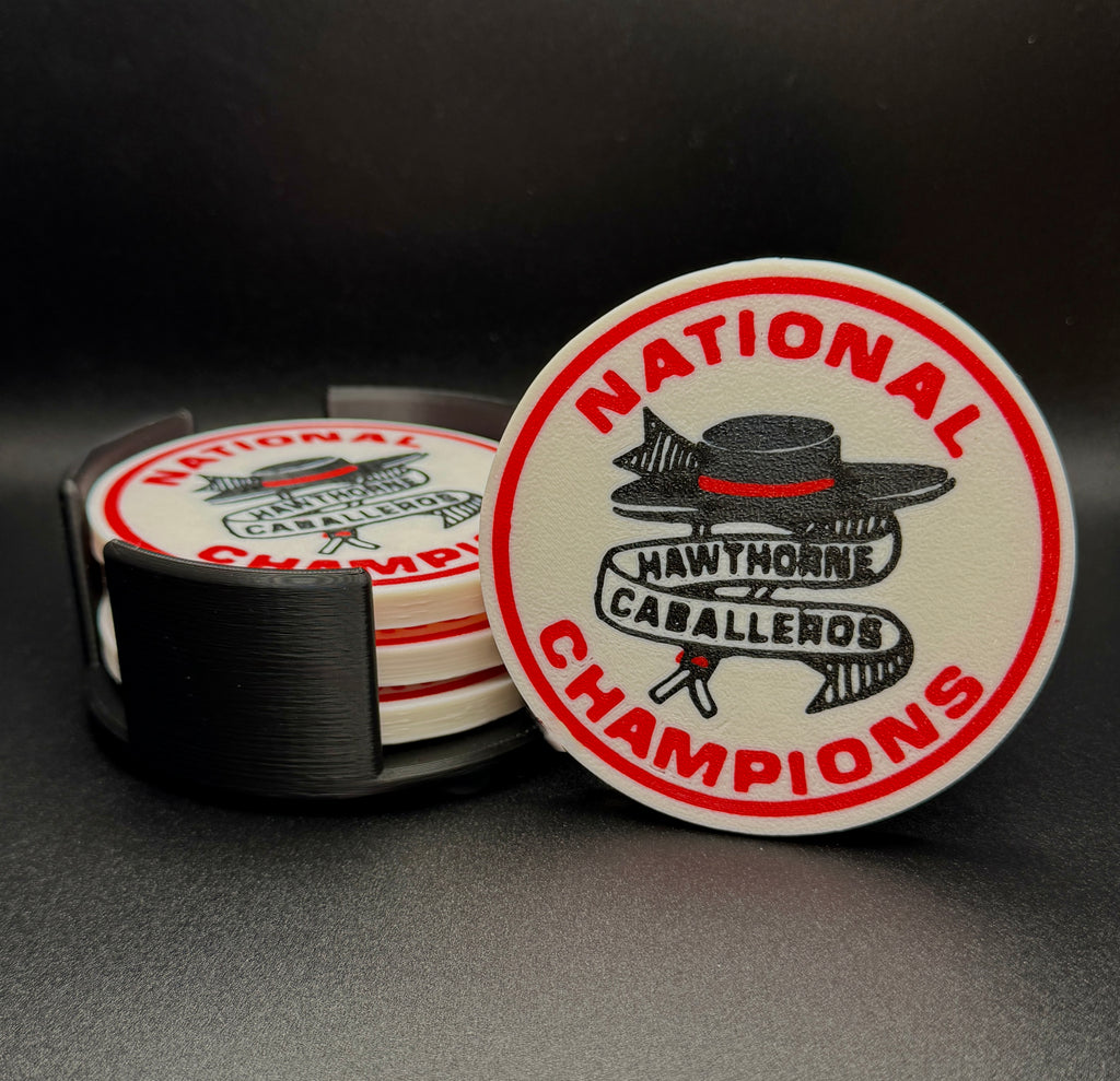 Hawthorne Caballeros National Champions Patch-Inspired: 3D Printed Coaster Set with Holder