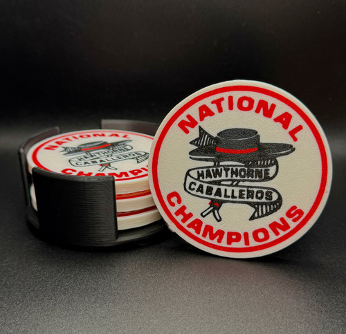 Hawthorne Caballeros National Champions Patch-Inspired: 3D Printed Coaster Set with Holder