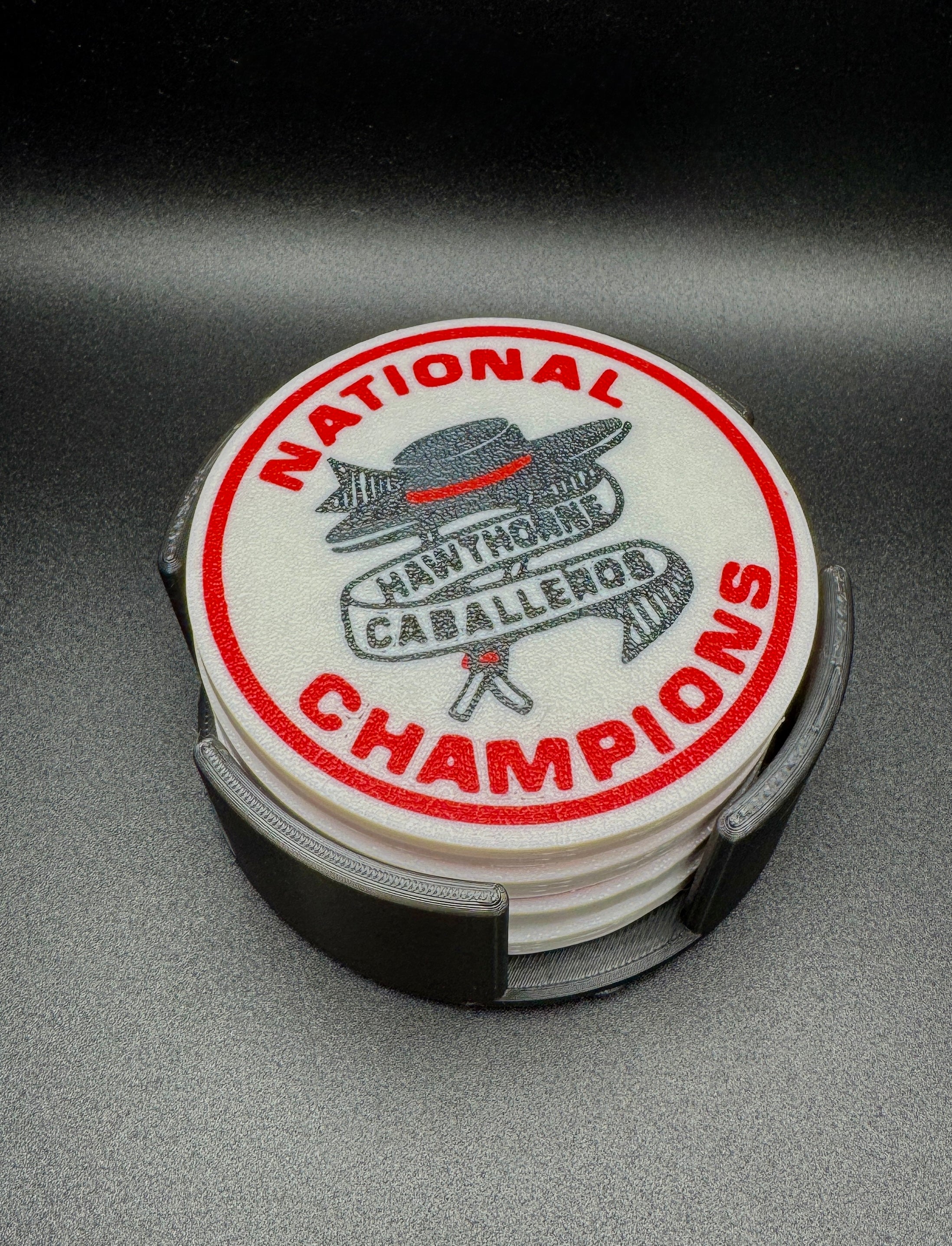 Hawthorne Caballeros National Champions Patch-Inspired: 3D Printed Coaster Set with Holder