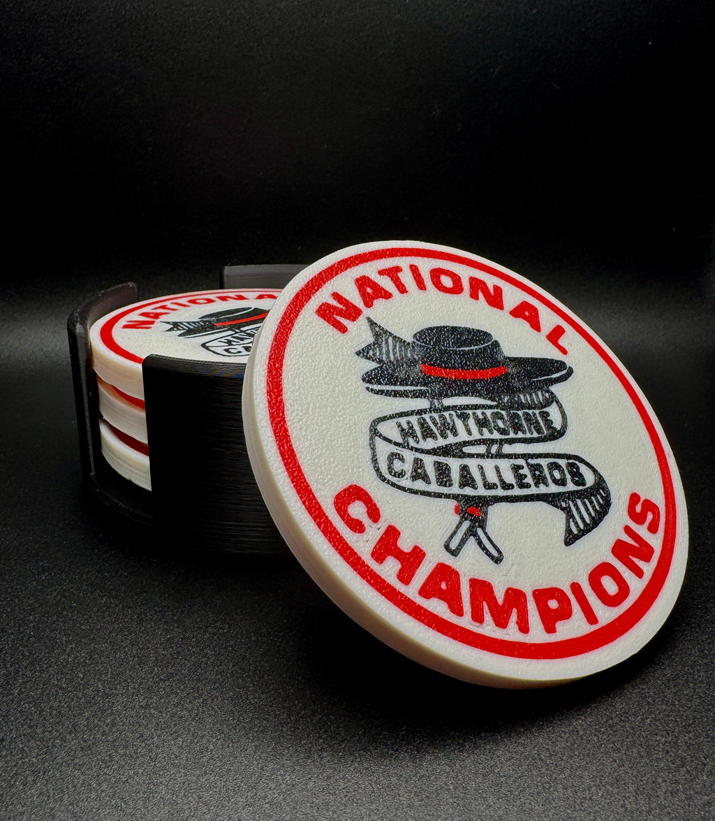 Hawthorne Caballeros National Champions Patch-Inspired: 3D Printed Coaster Set with Holder