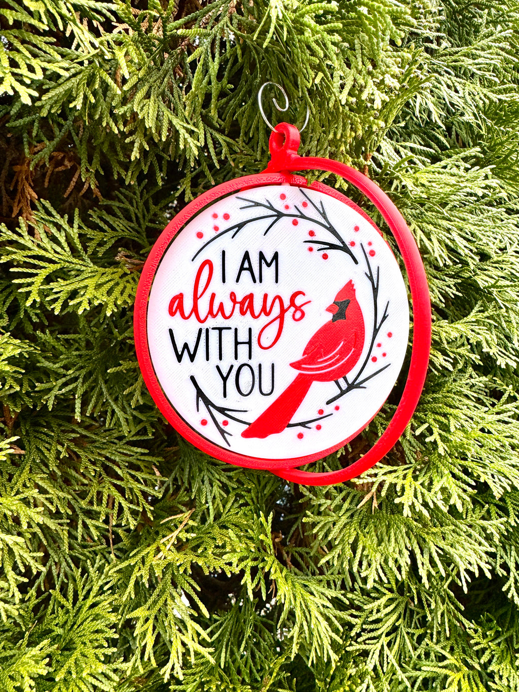 Cardinal Memorial Ornament - "I Am Always With You" - 3D Printed Cardinal Christmas Tree Decoration