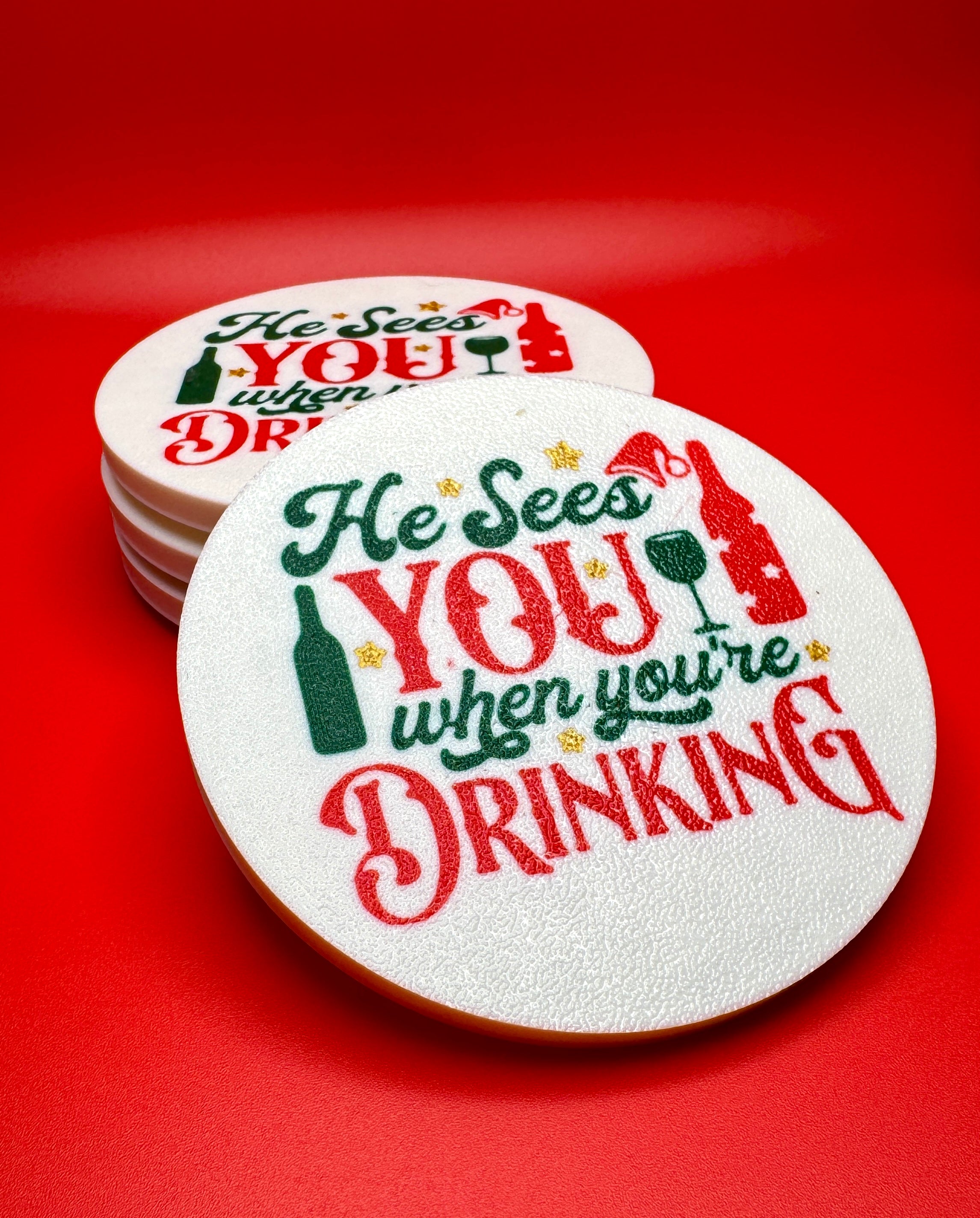 Funny Christmas Coasters with Holiday Drinking Quotes - Festive Drink Décor | Set of 4