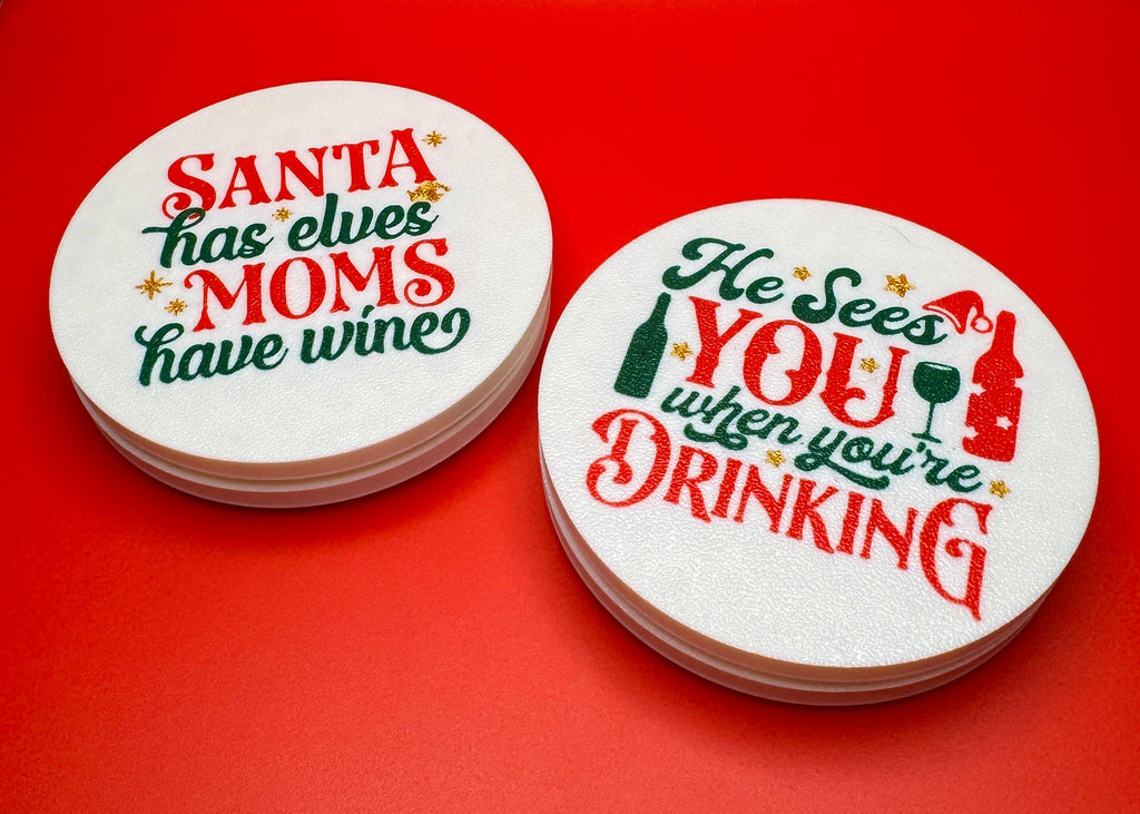 Funny Christmas Coasters with Holiday Drinking Quotes - Festive Drink Décor | Set of 4