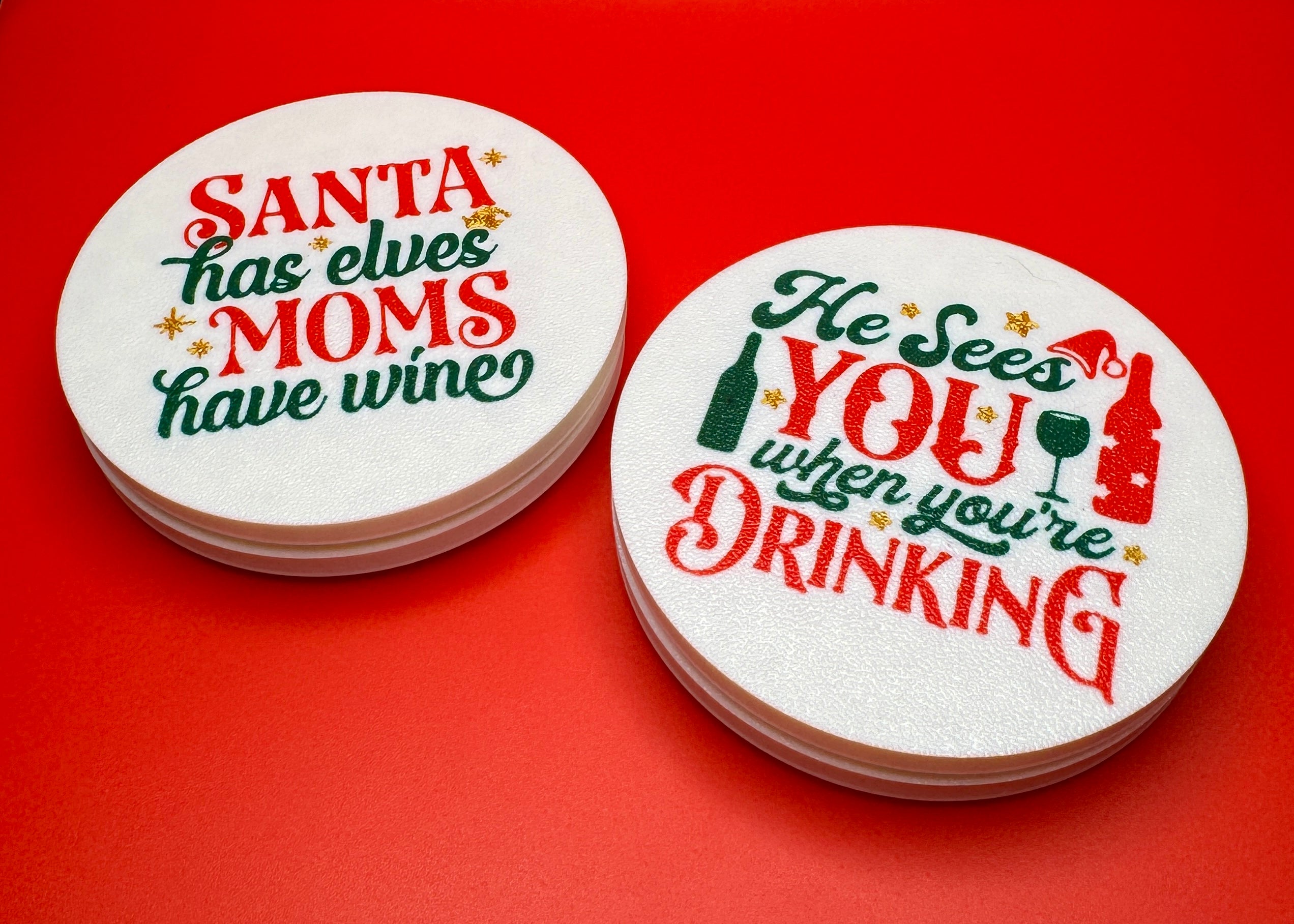 Funny Christmas Coasters with Holiday Drinking Quotes - Festive Drink Décor | Set of 4