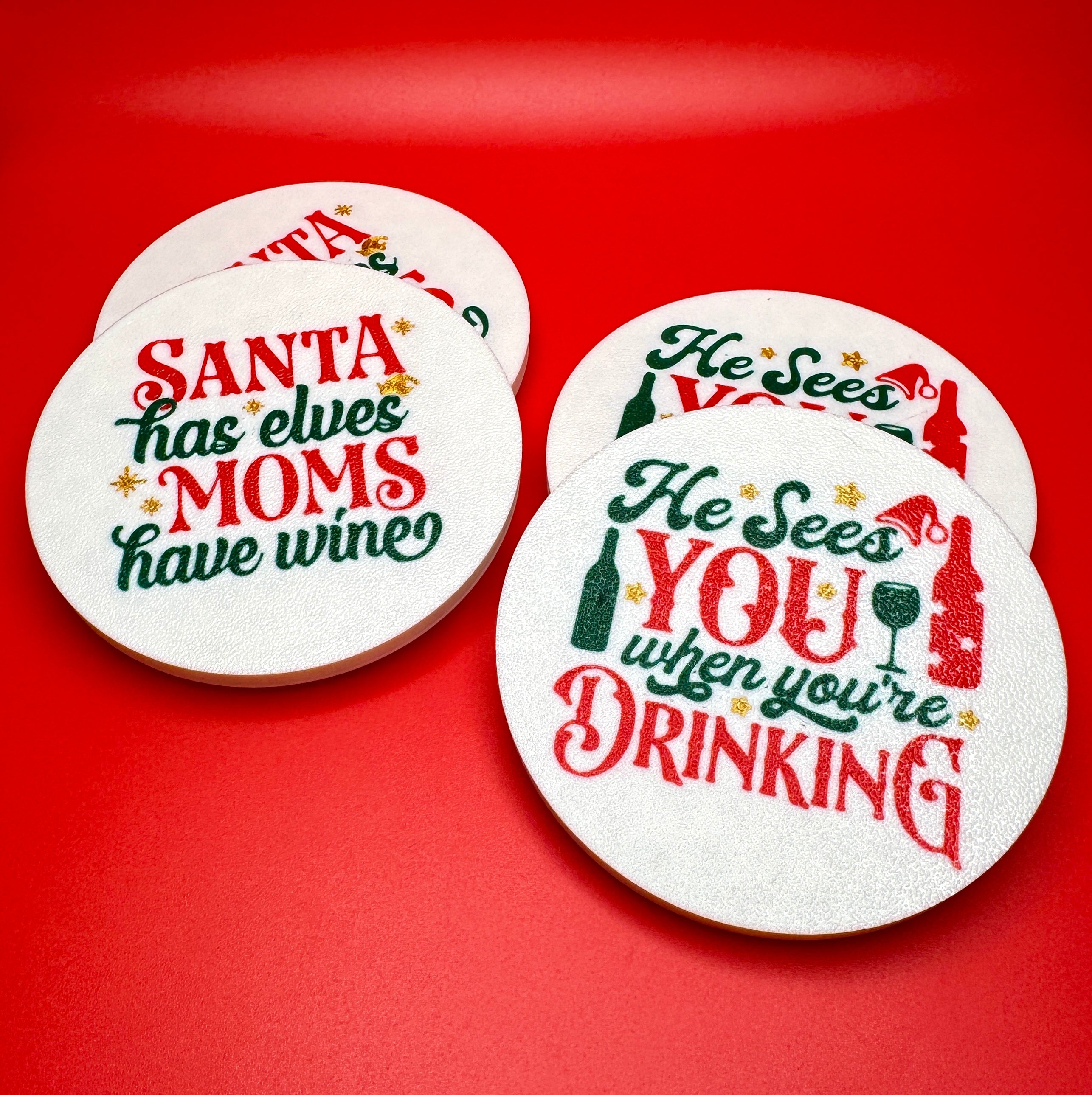 Funny Christmas Coasters with Holiday Drinking Quotes - Festive Drink Décor | Set of 4