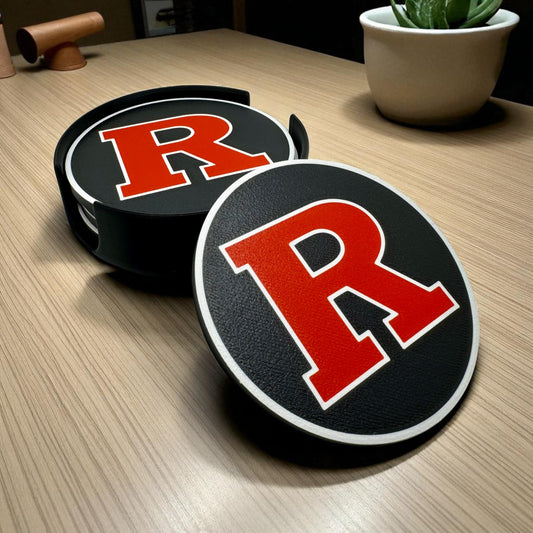 Rutgers Coaster Set with Holder – Non-Slip, Food-Safe, Perfect for Scarlet Knights Fans!