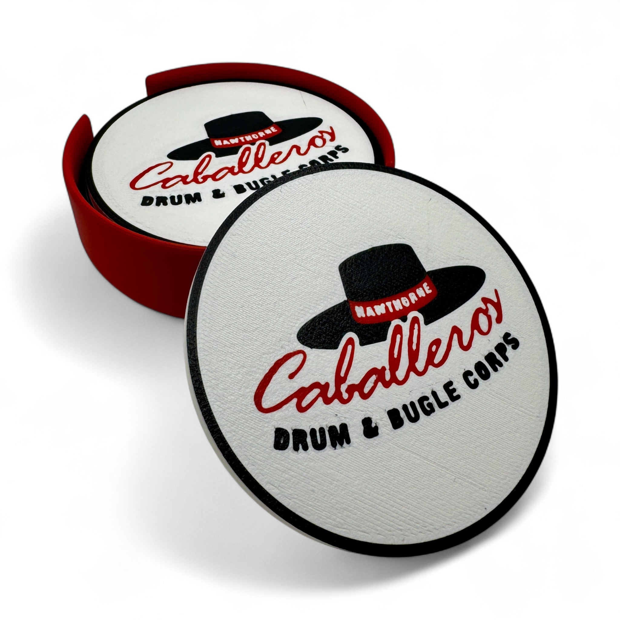 Hawthorne Caballeros Coaster Set with Holder – Non-Slip, Food-Safe, Ideal for Drum Corps Fans!