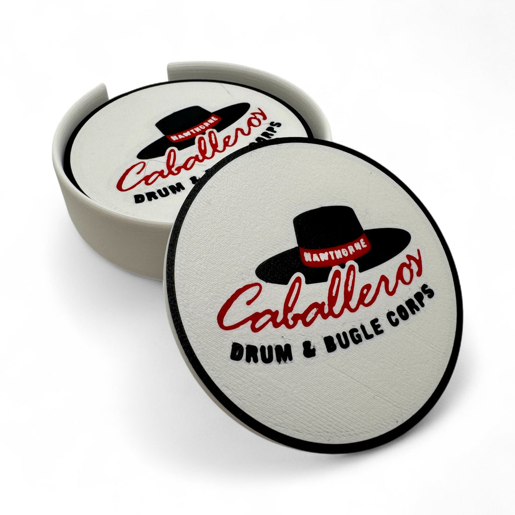 Hawthorne Caballeros Coaster Set with Holder – Non-Slip, Food-Safe, Ideal for Drum Corps Fans!