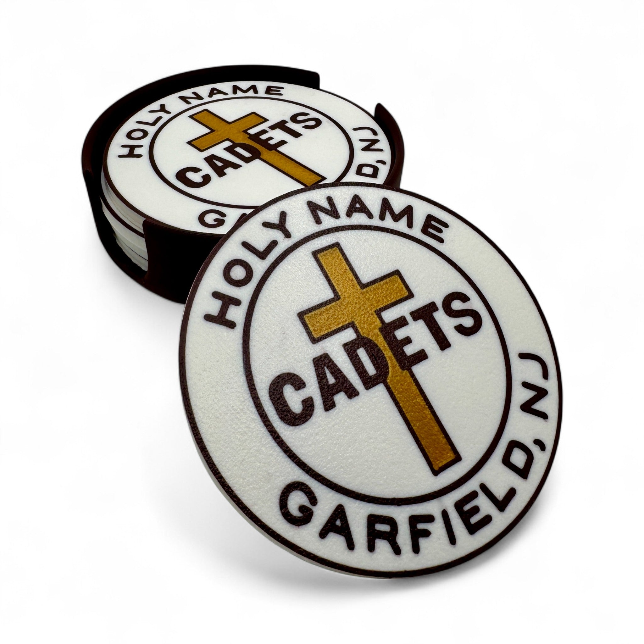 Holy Name Cadets Patch Coaster Set with Holder – Coasters for Drum Corps Fans