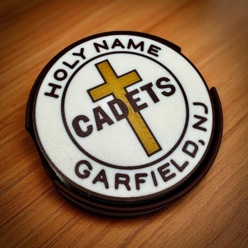 Holy Name Cadets Patch Coaster Set with Holder – Coasters for Drum Corps Fans