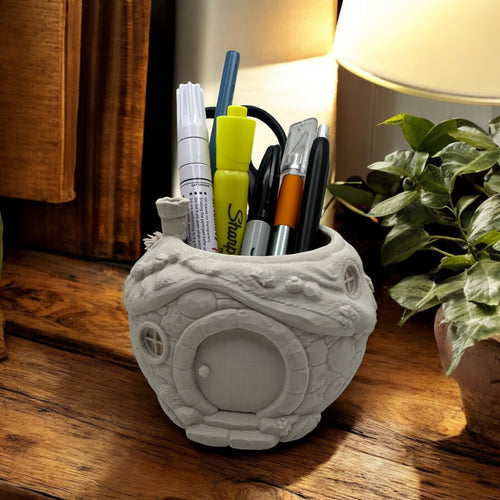 Cottagecore Desk Organizer – Round Door Fantasy Pencil Holder (Rustic Storybook Decor)